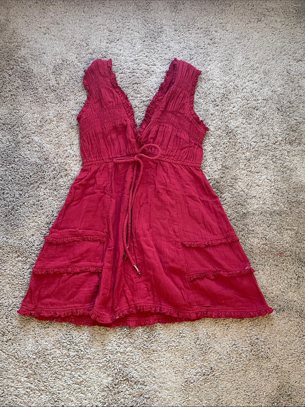 Shyanne Vibrant Red Sleeveless Cotton Gauze Dress